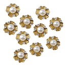 10 Pieces 21mm Golden Plated Metal Pearl Flower Buttons Crystal Buttons Flatback Embellishments DIY Accessories Sewing Wedding Decorations