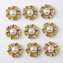 10 Pieces 21mm Golden Plated Metal Pearl Flower Buttons Crystal Buttons Flatback Embellishments DIY Accessories Sewing Wedding Decorations