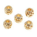 5 Piece Each Pack Gold Plated Brass Large Hole Spacer Loose Beads, Round Carved Beads for Jewelry Making DIY Crafts DIY Necklaces Bracelets, 5.3 x 6mm