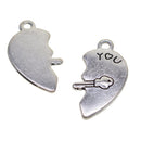 30 Pieces Vintage Tibetan Silver Broken Heart Key with Love Charms Pendant for DIY Crafting Jewelry Making Findings Accessories
