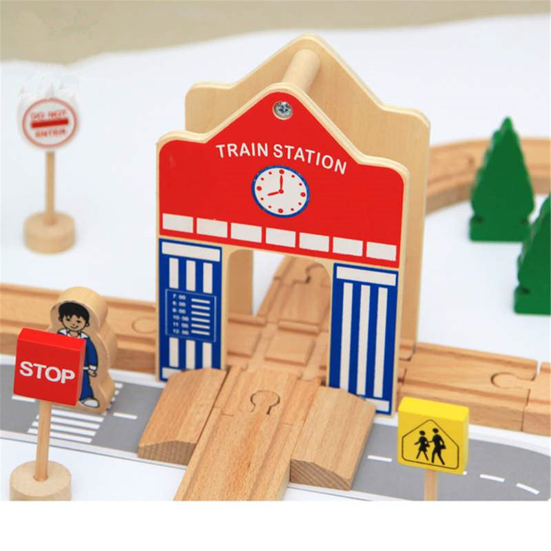 50PCS/Set DIY Educational Wooden Railway Train Track Slot Xmas Kids Jigsaw Puzzle Toy