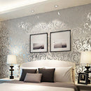 3D Silver Victorian Wall Sticker Damask Embossed Rolls Wallpaper Feature Living Room Background Decor