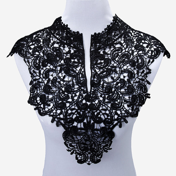 Beautiful Black & Off White Embroidery Big Flowers Lace Neckline Fabric Closure DIY