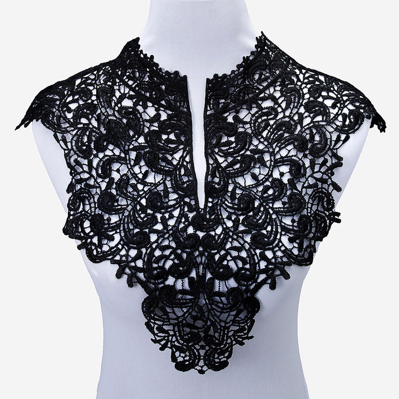 Beautiful Black & Off White Embroidery Big Flowers Lace Neckline Fabric Closure DIY