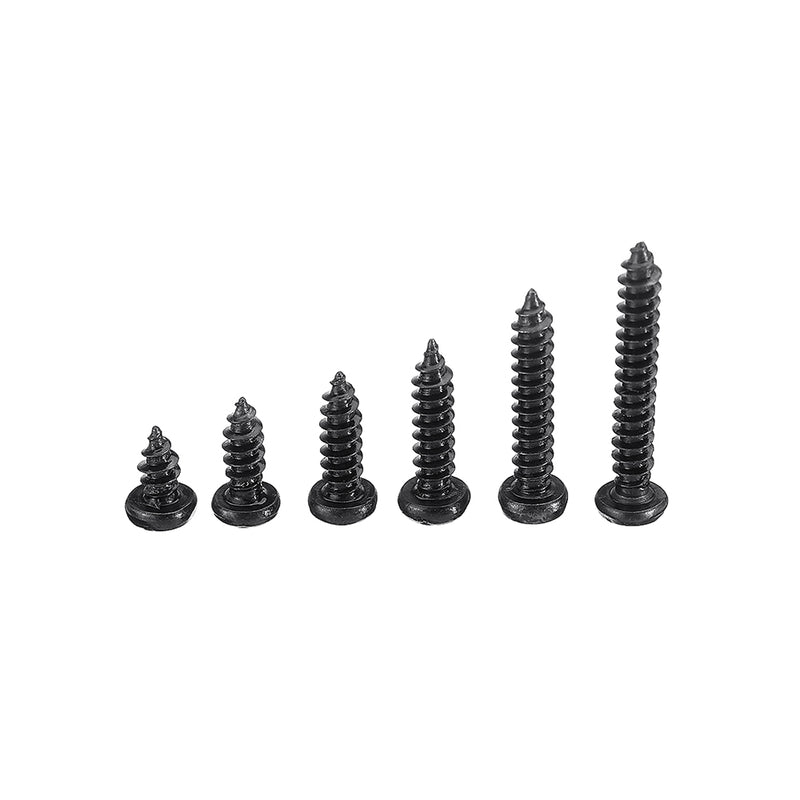 Suleve M3CP1 500Pcs M3 Phillips Screw Black Zinc-Plated Carbon Steel Pan Head Self Tapping Woodworking Screws Assortment Kit