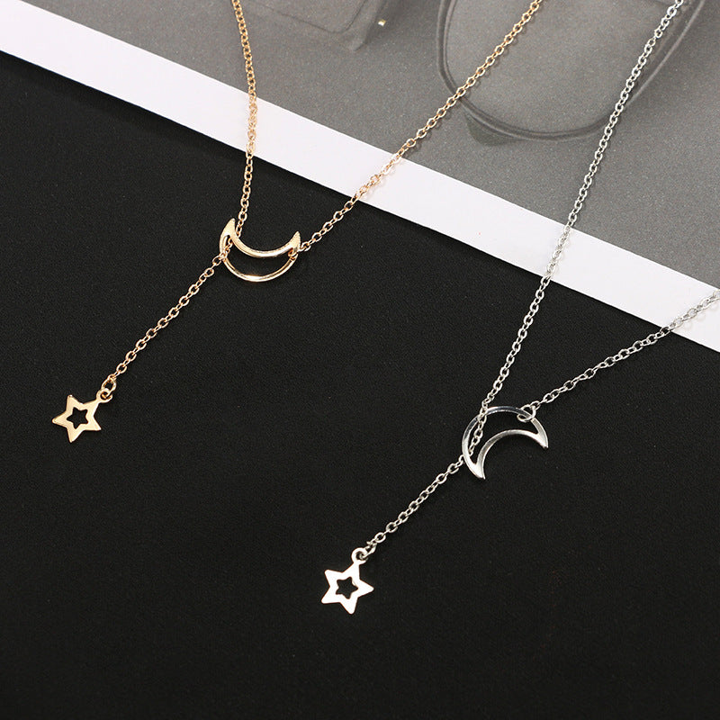 Fashion Hollow Star Moon Pendant Long Necklace Simple Minimalist Necklaces for Women