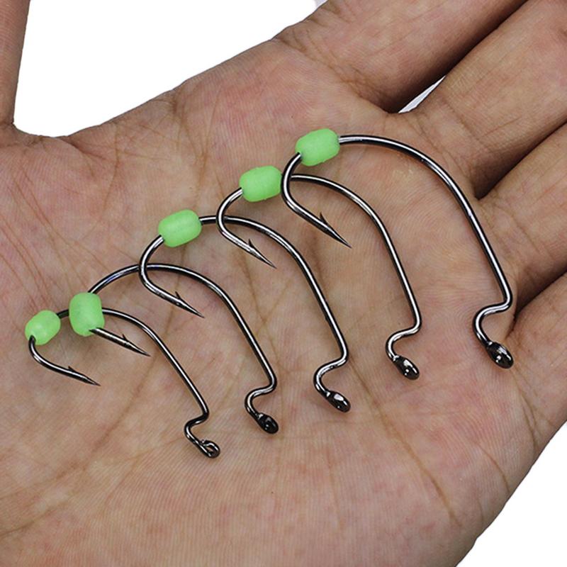 ZANLURE 50pcs/Set Crank Hook With Luminous Soft Non-Slip Block Lure Soft Bait Fishing Hook Set