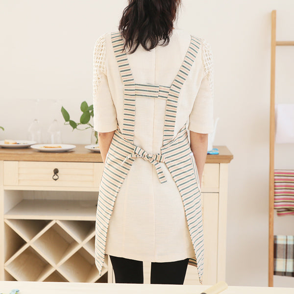 Household Kitchen Fashion Women Oil Prevention Polyester Sleeveless Striped Canvas Apron