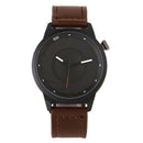 Creative Men Leather Strap Simple Back Aperture Pattern Dial White Needle Quartz Watch