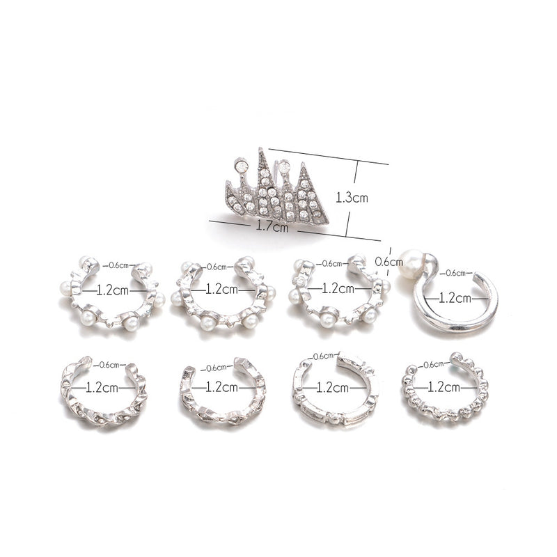 9Pcs Cartilage Earring Set for Women No Piercing Pearl Cuff Diamond Ear Stud