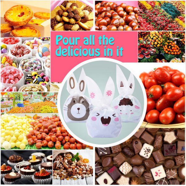 50pcs Cute Easter Bunny Cookies Bag Wedding Decoration Kawaii Rabbit Ear Plastic Candy Bag