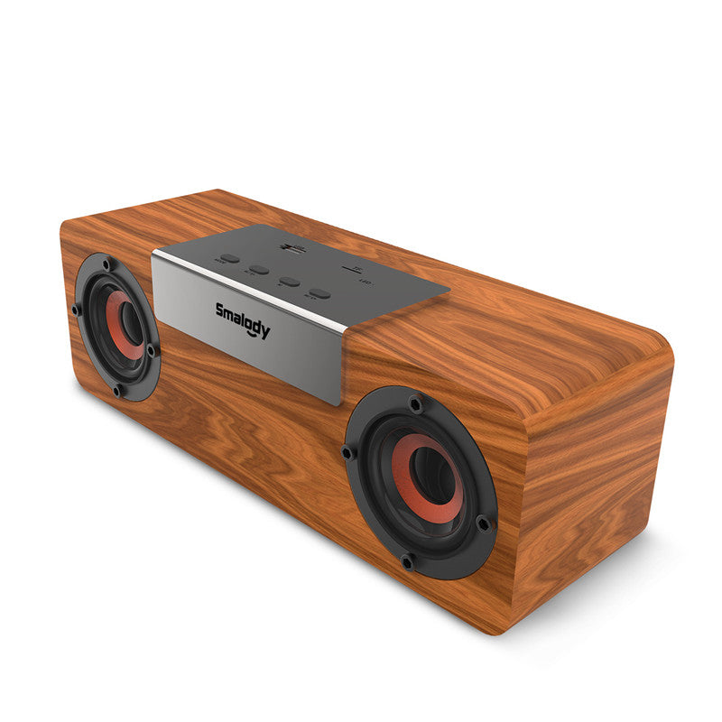 Smalody bluetooth 5.0 Speaker Portable Wooden Wireless TWS Speaker Stereo Subwoofer TF Card FM Headset
