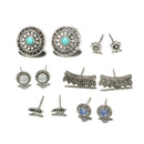 6 Pairs Retro Ear Stub Earring Set Vintage Carved Diamond Flower Earring For Women