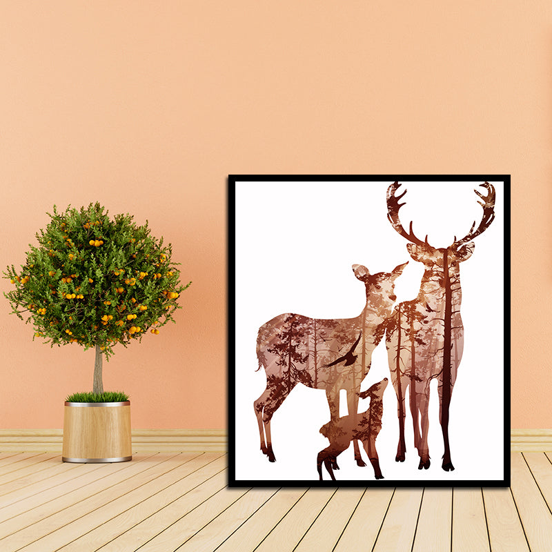 Miico Hand Painted Oil Paintings Simple Style Deer Family A Wall Art For Home Decoration Painting