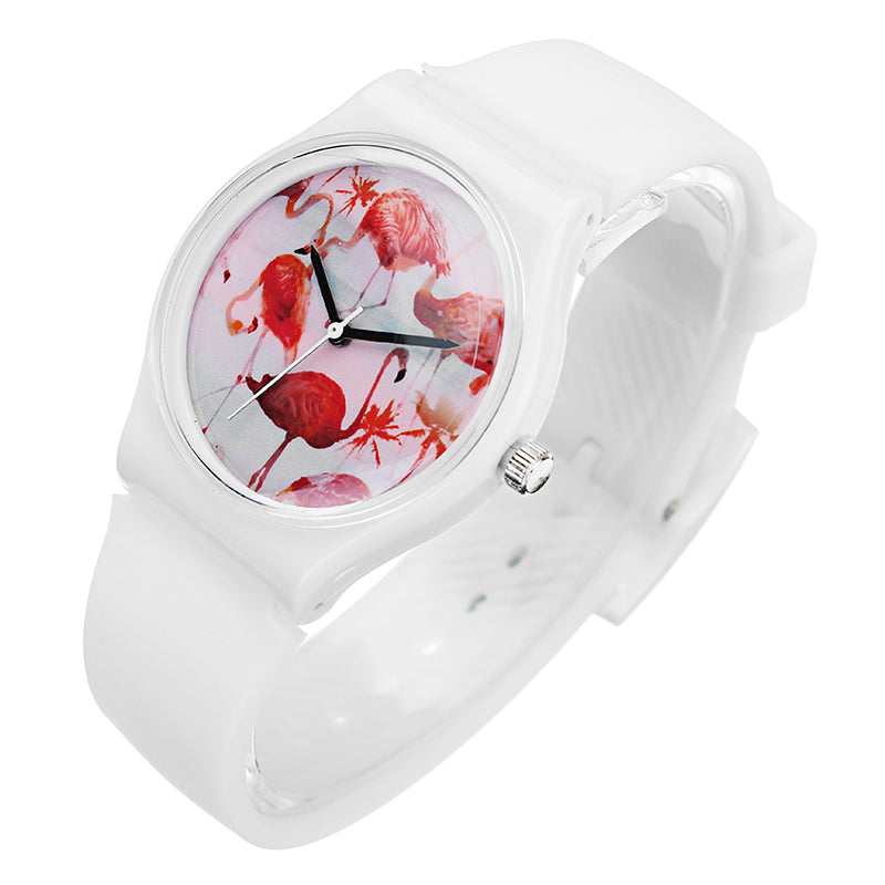 DF-0308 Flamingo Ladies Wrist Watch Silicone Strap Quartz Movement Watch