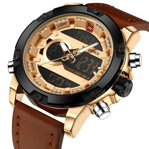 NAVIFORCE NF9097 Fashion Men Dual Display Watch Luxury Leather Strap Sport Watch