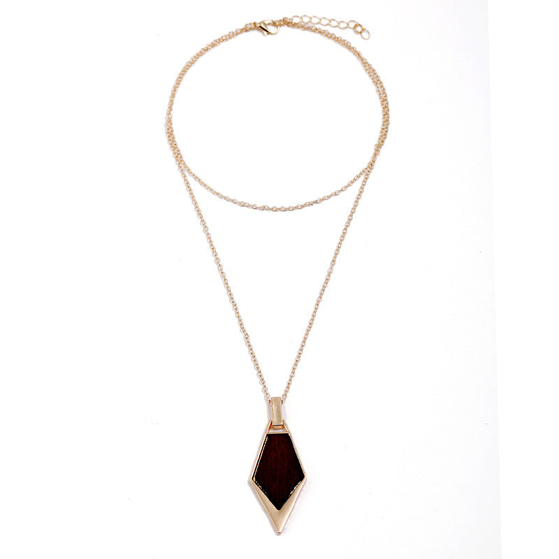 Fashion Geometric Long Necklace Simple Wood Gold Chain Statement Necklace for Women