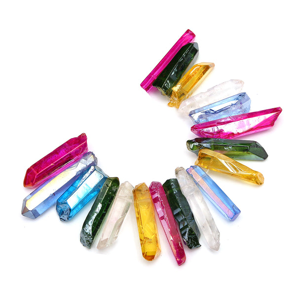 15Pcs/Set Colorful Flame Titanium Coating Aura Lemurian Seed Quartz Crystals Pendant
