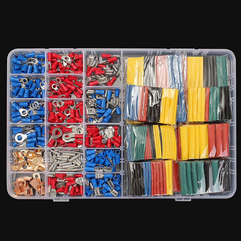 Soloop 350pcs Terminals Connectors + 328pcs 2:1 Heat Shrink Tube Assorted Box Kit