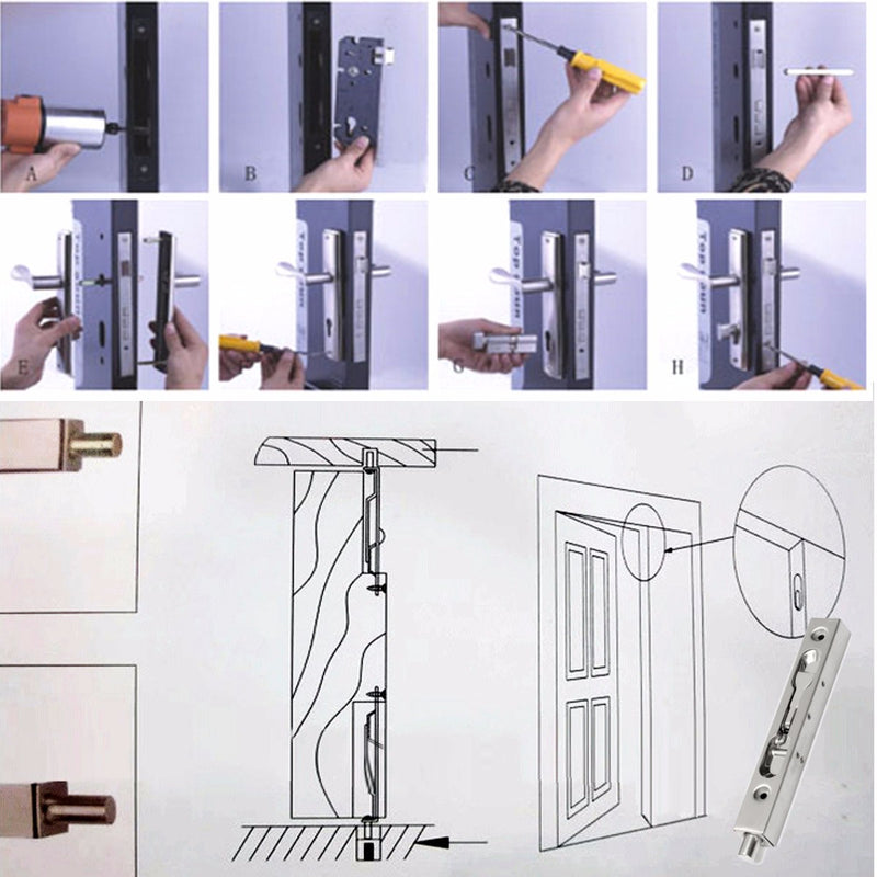 Slide Lock 304 Stainless Steel Flush Latch Bolt for Home Gate Door Security Guard