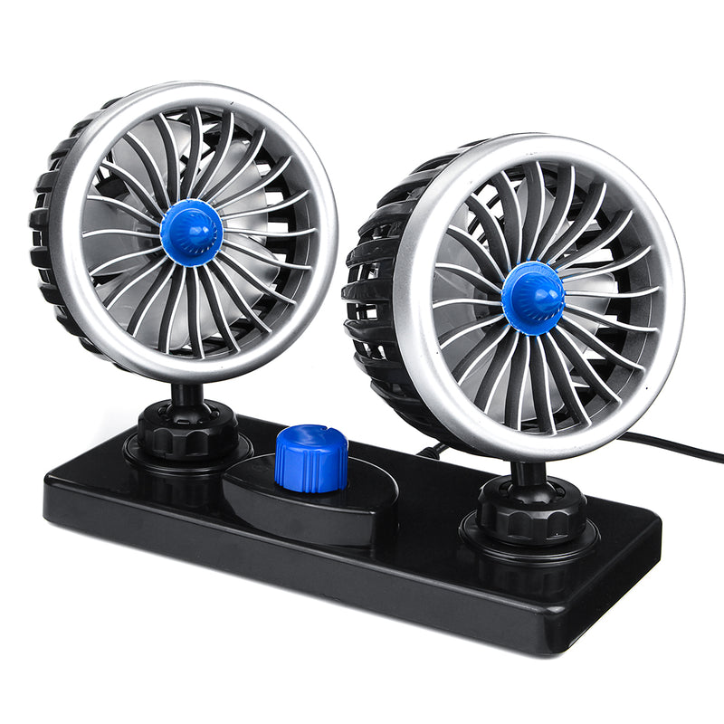 12V/24V Electric Van Car Dual Head Cooling 360 Oscillating Dashboard Air Fan