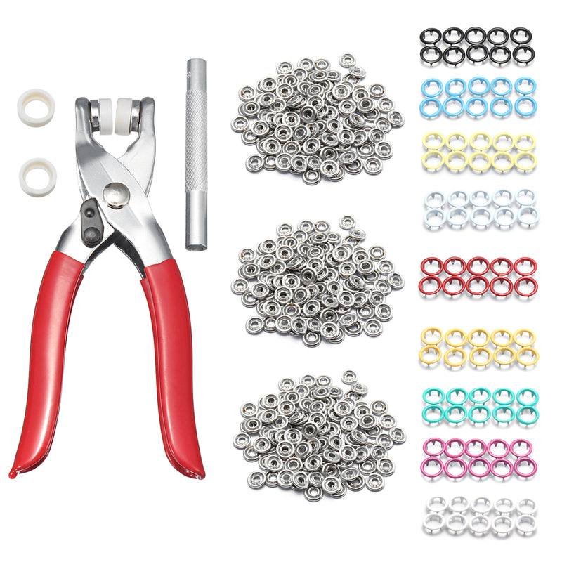 9.5mm 100 Sets 10 Colors Prong Ring Press Studs Snap Fasteners Clip Plier