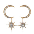 Fashion Moon Stars Six Mans Stars Full Diamond Cool Earring Set