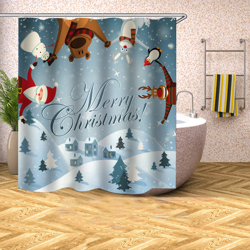 Christmas Snowman Bath Shower Curtain Toilet Seat Cover Mat Cushion Set Non Slip