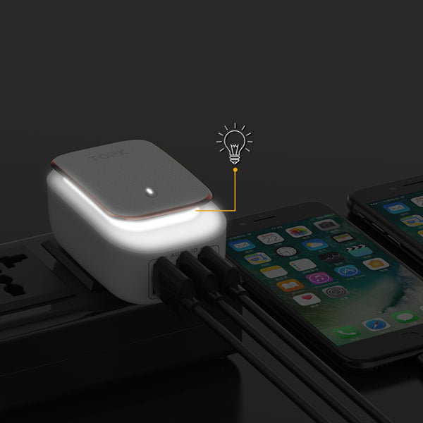 TOPK 3.4A 3 Ports Auto-ID USB Travel Wall Charger Adapter With Touch LED Lamp US UK AU EU Plug