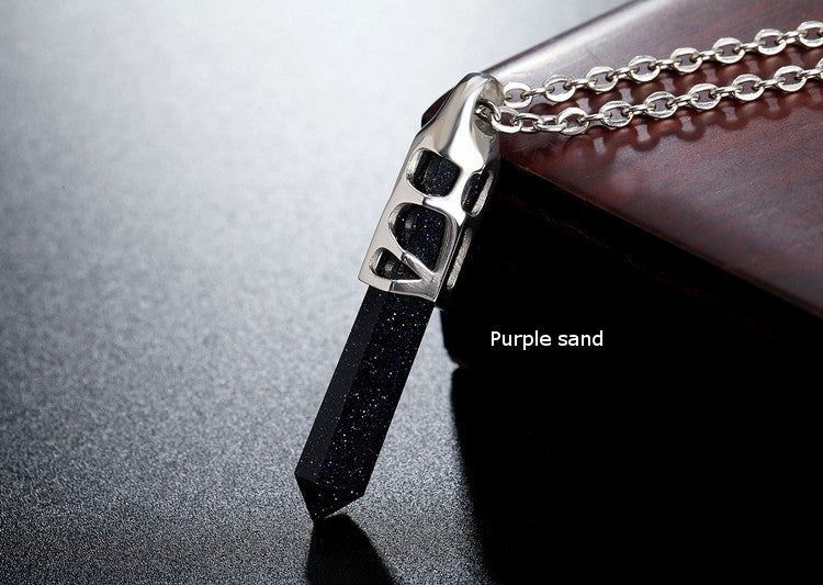 Men 316L Stainless Steel Hexagon Prism Retro Pendant Artificial Stone Necklace Jewelry