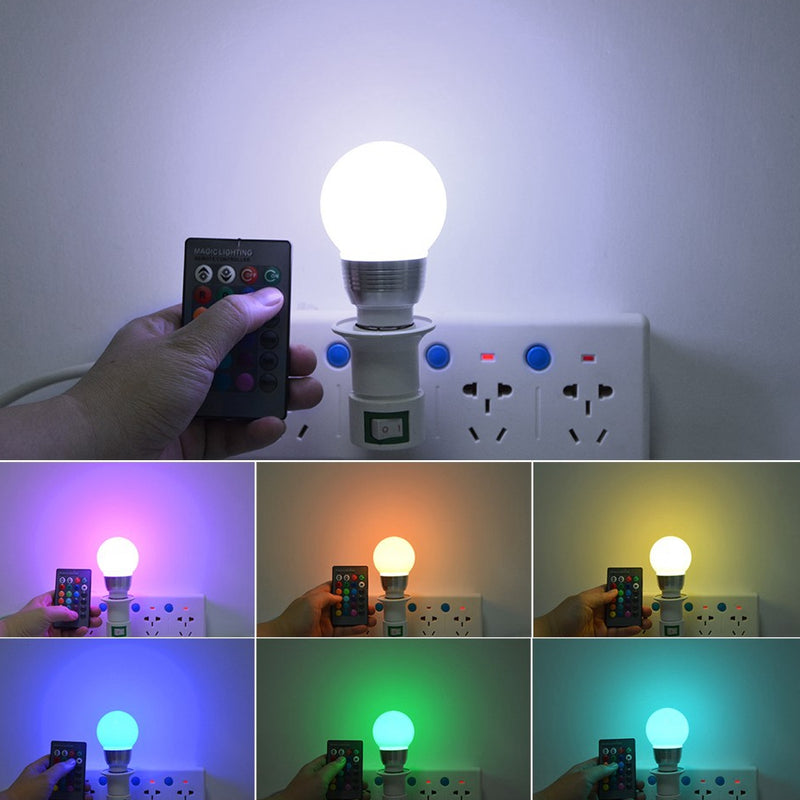 Dimmable 3W E27 LED RGB Magic Light Bulb 16 Colors Changing with Remote Control AC85-265V