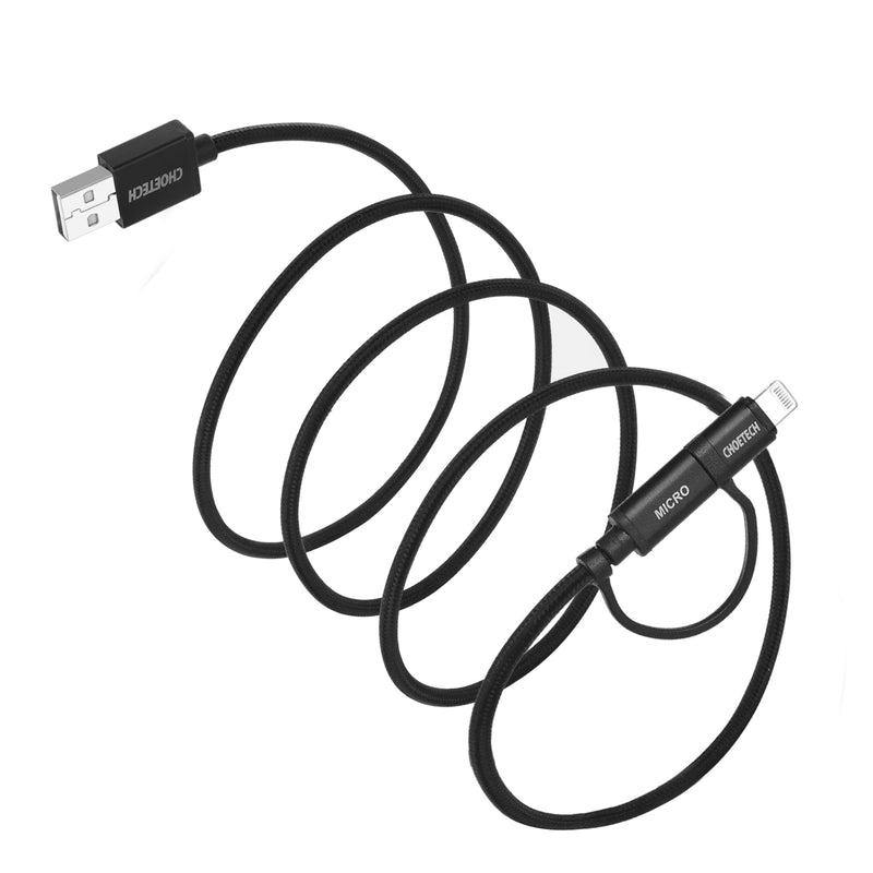 CHOETECH 2 in 1 2.4A Micro USB Lightning for Nylon Data Cable for iPhone 7 Plus Xiaomi Note 4