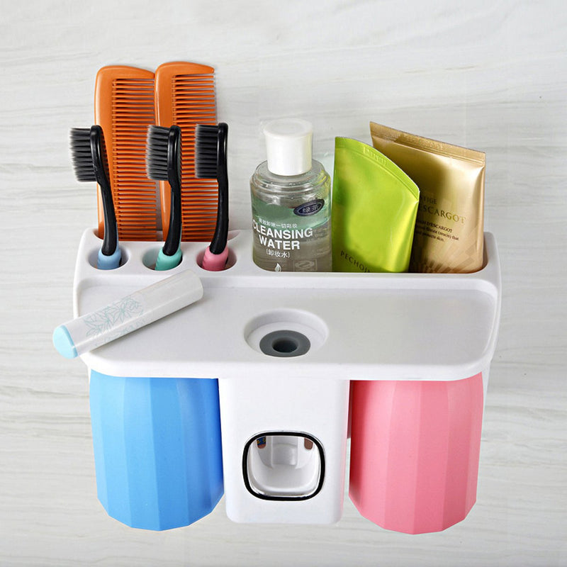 Toothbrush Toothpaste Tumbler Holder Bathroom Accessory Shelf Rack Organiser Automatic Toothpaste Extruder Toothpaste Squeezer