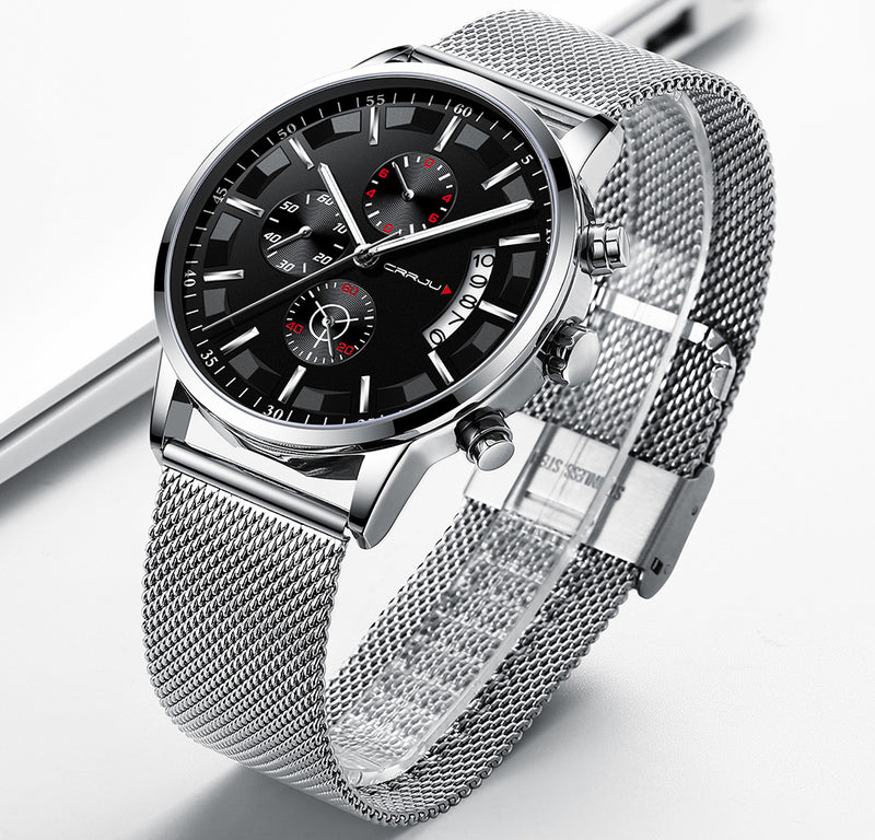 CRRJU 2261 Mesh Steel Strap Men Fashion Dial Simple Style Luminous Display Quartz Watch