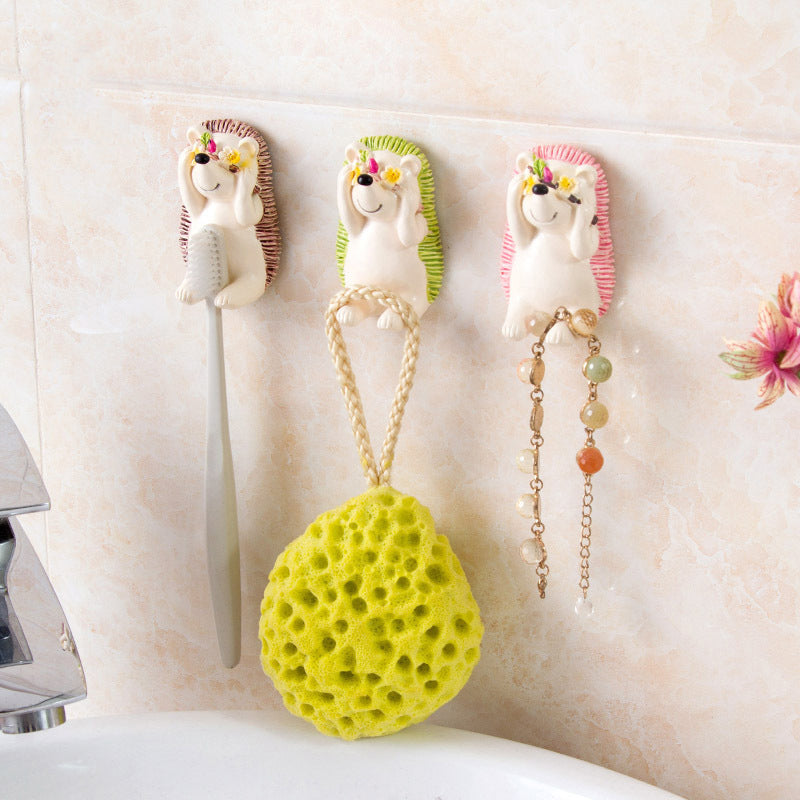 Honana BX Resin Shy Hedgehog Toothbrush Suction Holder Wall Mount Plug Socket Organizer Sundry Key