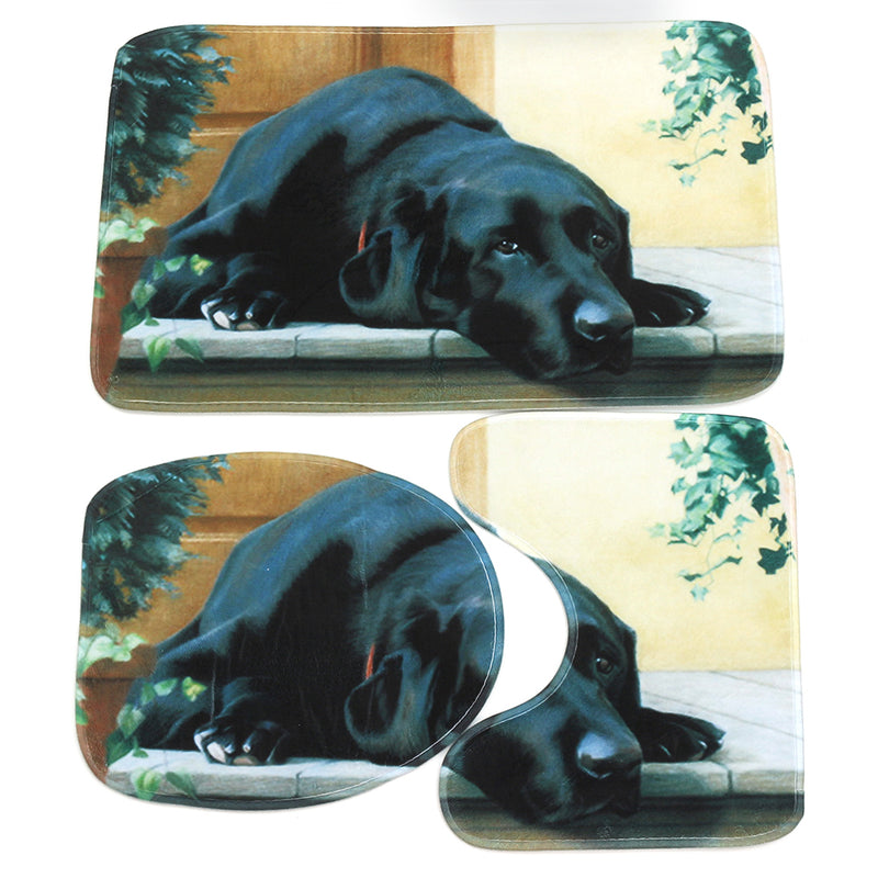 3PCS Durable Safety Patent Print Non-slip Bath Mat Toilet Rug Bathroom Carpet