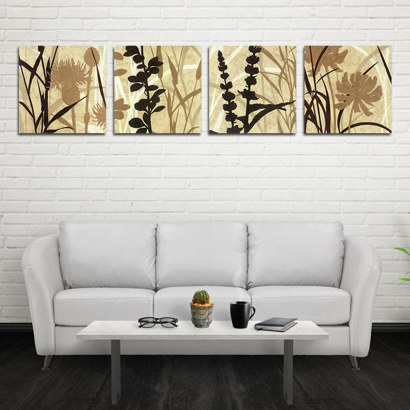 Miico Hand Painted Four Combination Decorative Paintings Botanic Grass And Flower Wall Art For Home Decoration