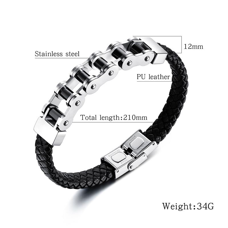Leather Rope Woven Leather Stainless Steel Locomotive Chain Bracelet