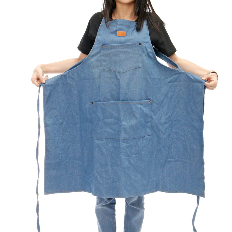 Unisex Adjustable Denim Canvas Chef Denim Bib Aprons with Convenient Pockets BBQ