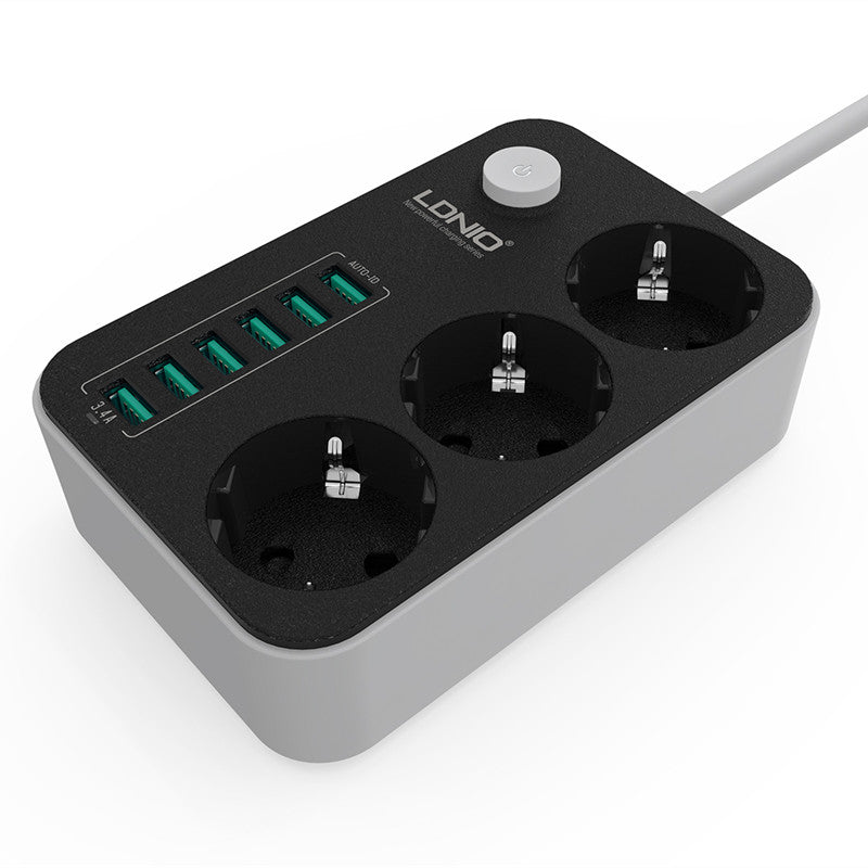 Power Strip Outlet Surge Protector with 3 AC Outlets and 6 USB Charging Ports EU Standard