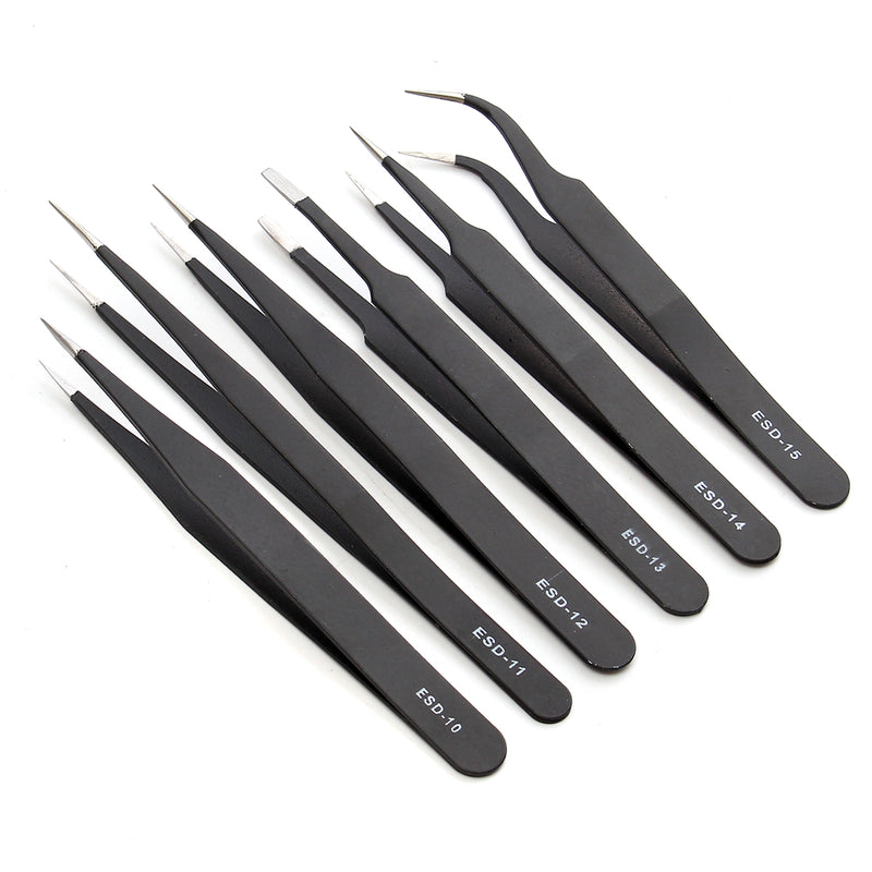 DANIU 6Pcs Safe Anti-static Tweezers Maintenance Repair Nippers Forceps Tools Kit ESD10-15
