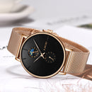 LIGE 9955 Moon Phase Date Display Ladies Wrist Watch Waterproof Full Steel Quartz Watch
