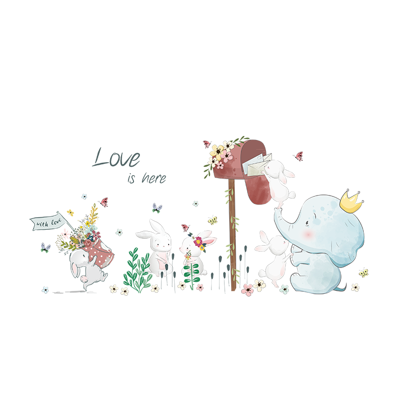 Miico SK7185 Elephant And Rabbit Painting Stickers Children's Room And Kindergarten Decorative Wall Sticker