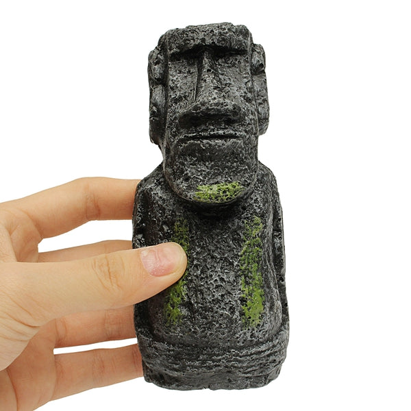 2PCS Resin Easter Island Statues Set Fish Tank Ornament Aquarium Decoration