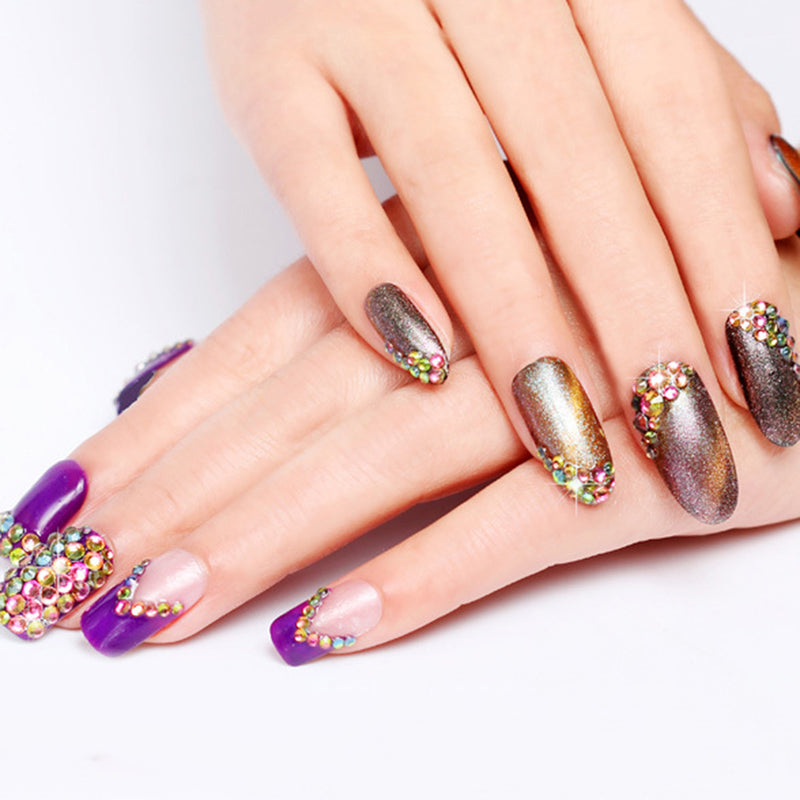 1200x 2mm Mixed Color Diamond Nail Art Tips Acrylic Manicure Nail Stickers + Box