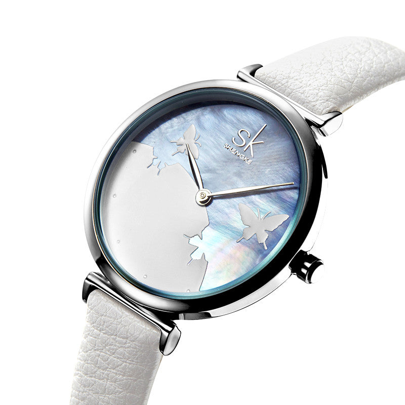 SHENGKE SK K0101 Concise Butterfly Leather Strap Fashion Female Wristband Fresh Color Women Quartz Watch