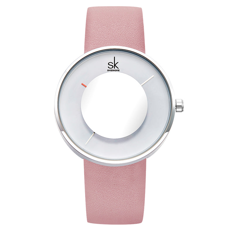 SHENGKE SK K0107 Simple Dial Small Circle Pure Color Band Women Fashion Quartz Watch
