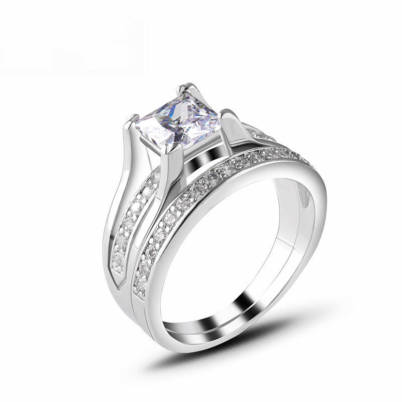 Luxury Geometric Square Diamond Couple Rings High-grade Zircon Ring