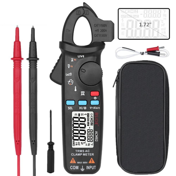 BSIDE ACM82 Mini Digital AC Clamp Meter True RMS Auto Range 0.001A Current Clamp Multimeter Hz Temp Ohm uF V-alert Live Check