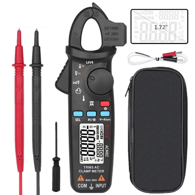BSIDE ACM82 Mini Digital AC Clamp Meter True RMS Auto Range 0.001A Current Clamp Multimeter Hz Temp Ohm uF V-alert Live Check